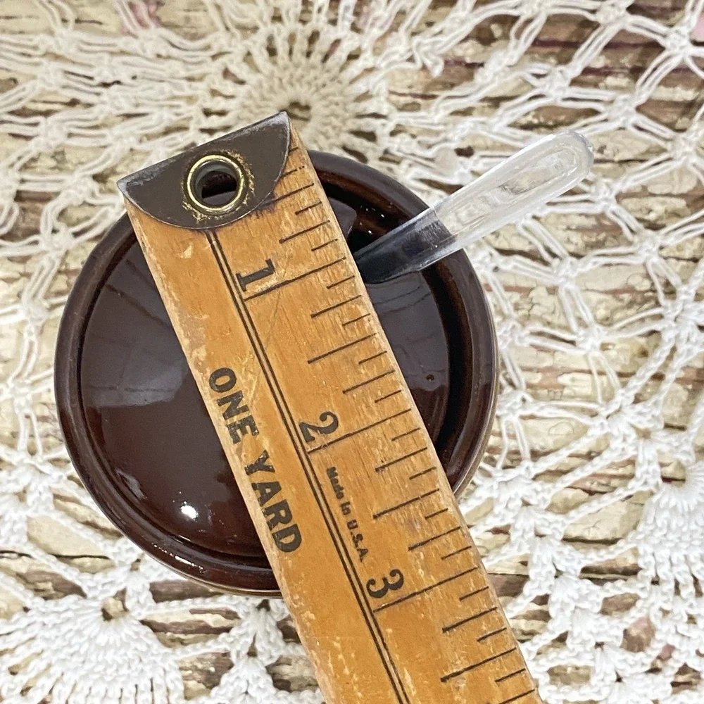 Vintage Stoneware Condiment Set w/4 Covered Labeled Jars & Spoons on Lazy‎ Susan